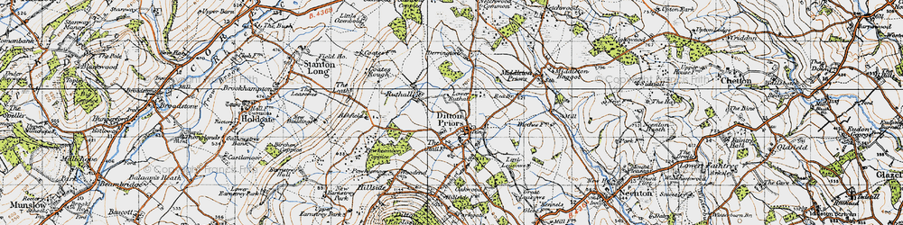 Old map of Ditton Priors in 1947