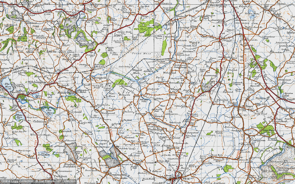 Old Map of Historic Map covering Whixall Moss in 1947