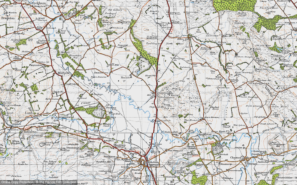 Old Map of Historic Map covering Bluntie Well in 1947