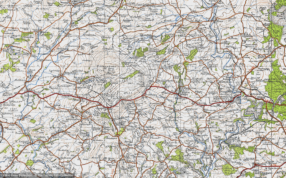Old Map of Historic Map covering Clee Hill in 1947