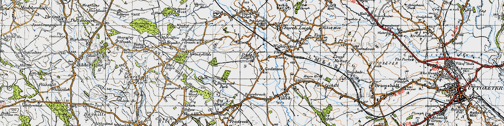 Old map of Dods Leigh in 1946