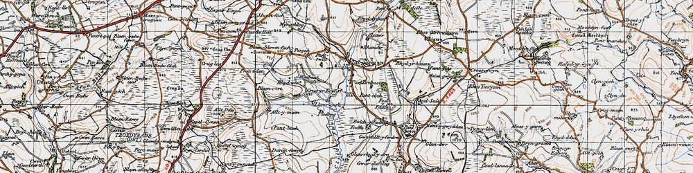 Old map of Blaen-cribor in 1947