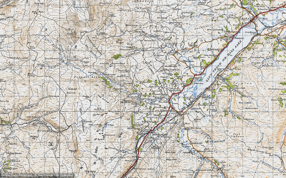 Old Map of Historic Map covering Afon Lliw in 1947