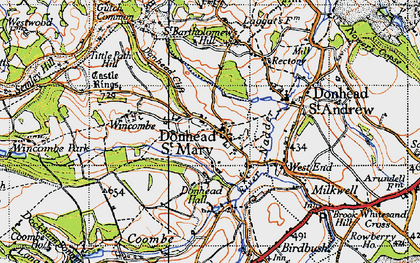 Old map of Donhead St Mary in 1940