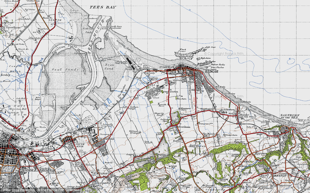 Old Map of Historic Map covering Wilton Works (Chemicals) in 1947