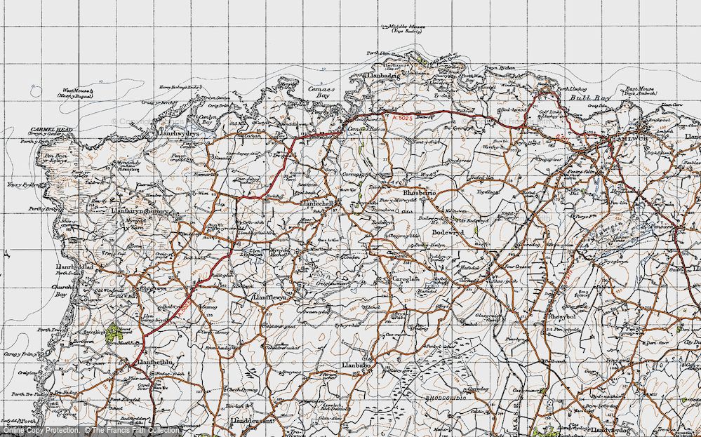 Old Map of Historic Map covering Bodelwyn in 1947