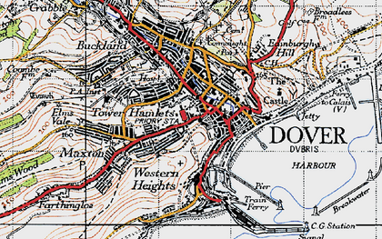 Old map of Dover in 1947
