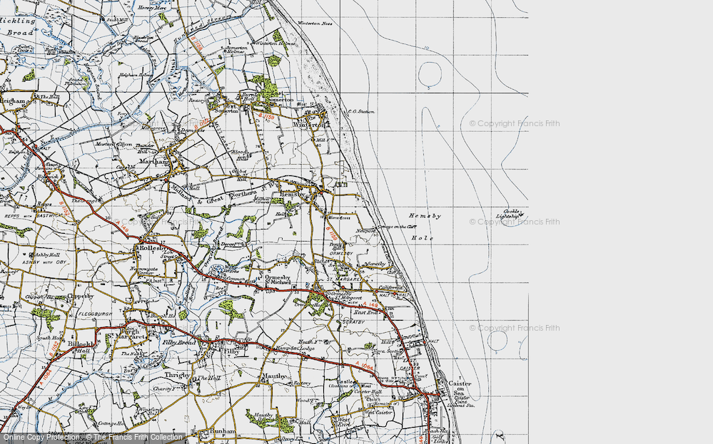 Old Map of Historic Map covering Hemsby Hole in 1945