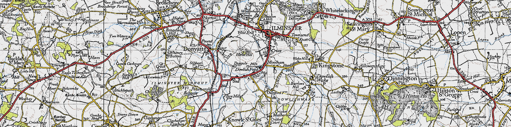 Old map of Dowlish Ford in 1945