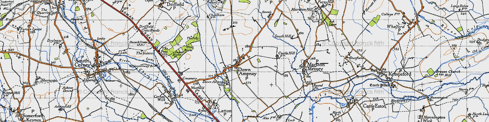 Old map of Down Ampney in 1947
