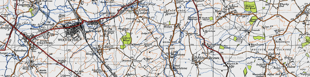 Old map of Willen Park in 1946