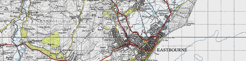 Old map of Downside in 1940