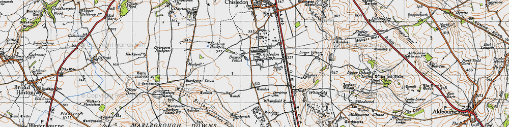 Old map of Burderop Down in 1947