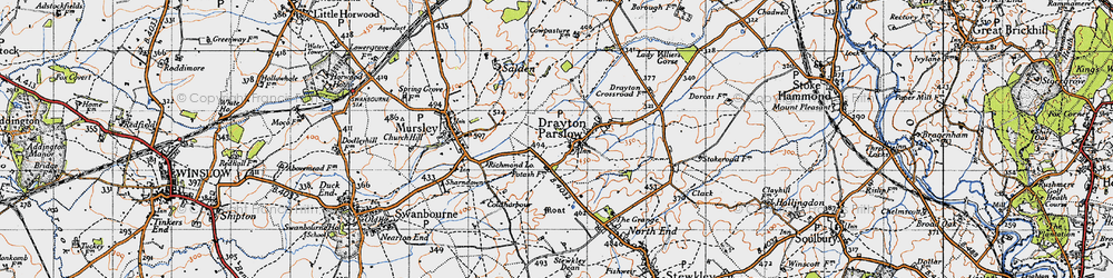 Old map of Drayton Parslow in 1946