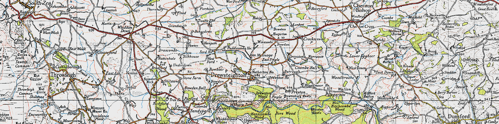 Old map of Drewsteignton in 1946