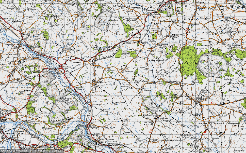 Old Map of Historic Map covering Bourn Brook in 1946