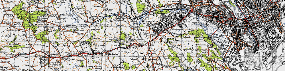Old map of Drope in 1947