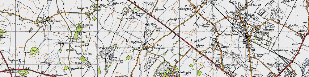 Old map of Dry Drayton in 1946
