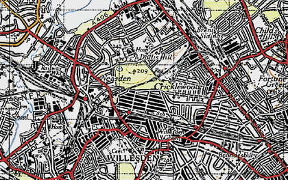 Old map of Dudden Hill in 1945