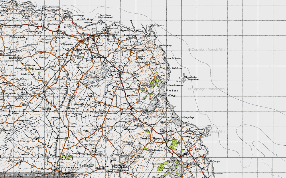 Old Map of Historic Map covering Ynys Dulas in 1947