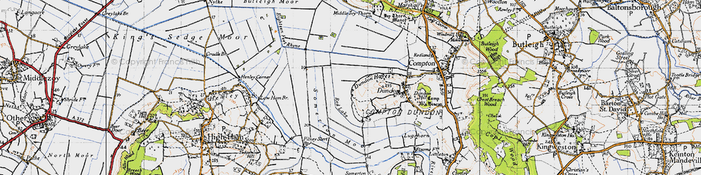 Old map of Dundon Hayes in 1945