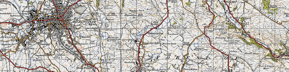 Old map of Dunnockshaw in 1947