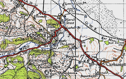 Old map of Dunster in 1946