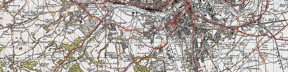 Old map of Whickham Hill in 1947