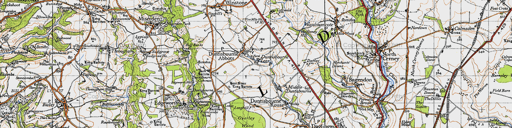 Old map of Duntisbourne Abbots in 1946