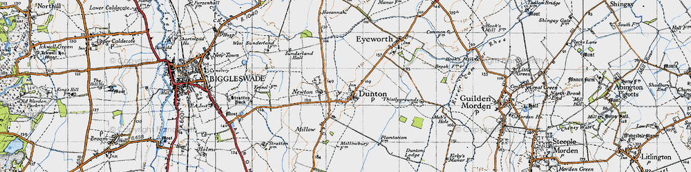 Old map of Dunton in 1946
