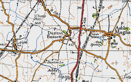 Old map of Dunton Bassett in 1946