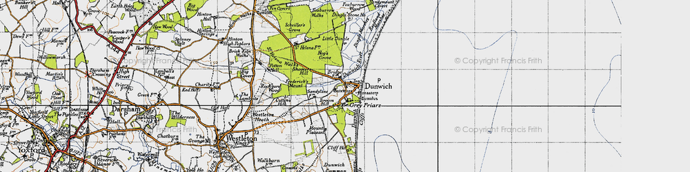 Old map of Dunwich in 1946