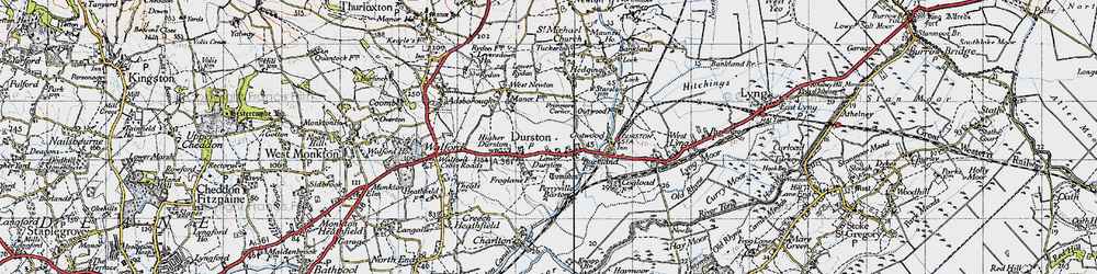 Old map of Durston in 1945