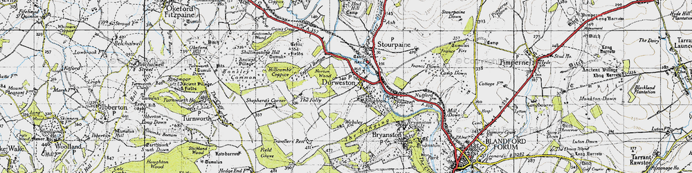 Old map of Blandford Forest in 1945