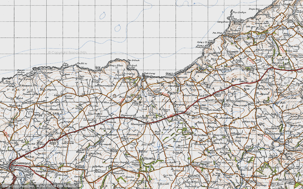 Old Map of Historic Map covering Castell Gwythian in 1947