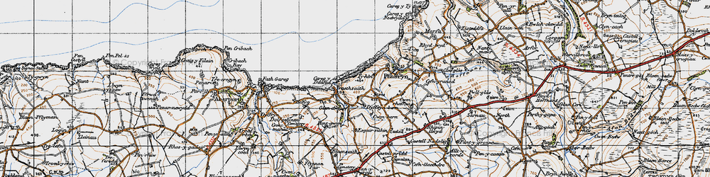 Old map of Dyffryn-bern in 1947