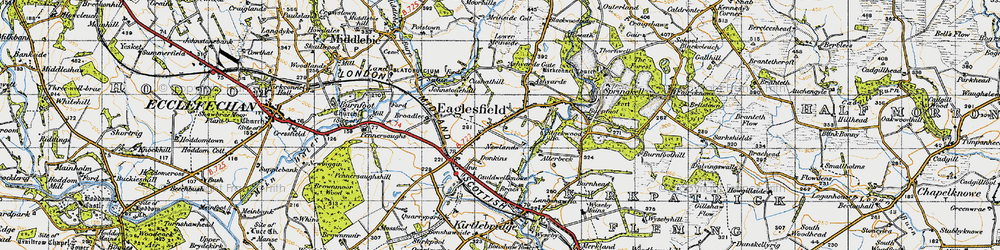 Old map of Ashyards Gate in 1947