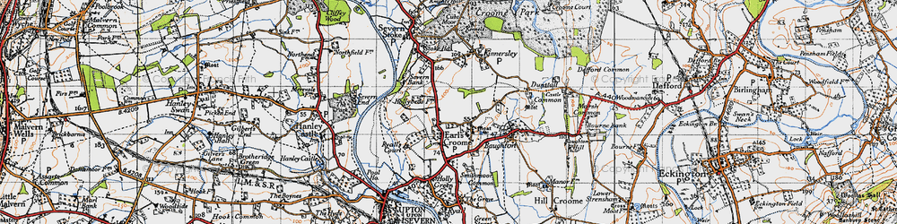 Old map of Earl's Croome in 1947