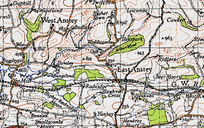 Old map of Beer Moors in 1946