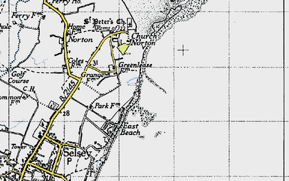Old map of East Beach in 1945