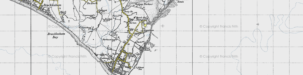 Old map of East Beach in 1945