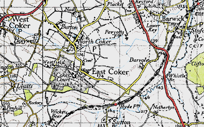Old map of East Coker in 1945
