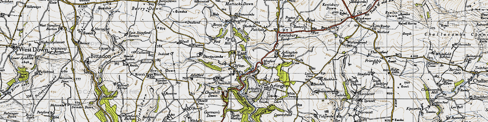 Old map of East Down in 1946