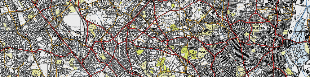 Old map of East Finchley in 1945
