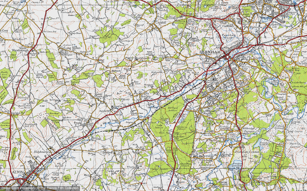 Old Map of Historic Map covering Bentley Sta in 1940