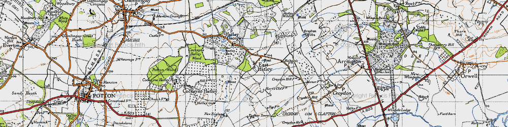 Old map of East Hatley in 1946