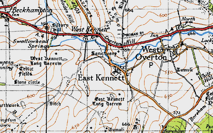Old map of East Kennett in 1940