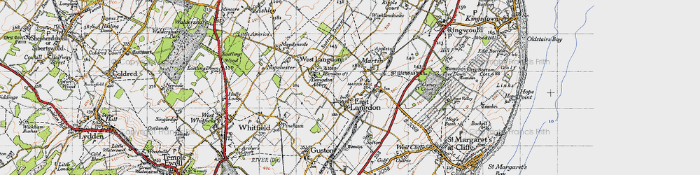 Old map of East Langdon in 1947