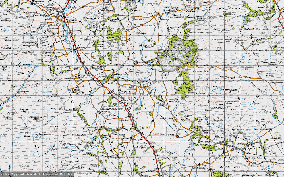 Old Map of Historic Map covering Bewick Br in 1947