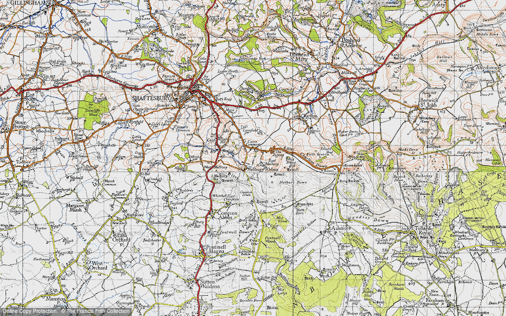 Old Map of Historic Map covering Breeze Hill in 1945
